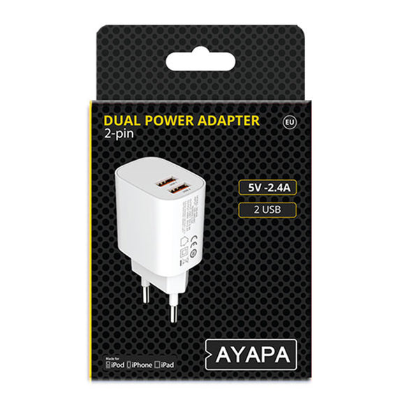 AYAPA DUAL USB POWER ADAPTOR 2.4A EU - AA6790